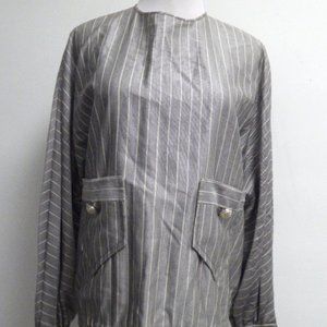 JAMES GALANOS top gray fine stripe pearl buttons Vintage Designer L
